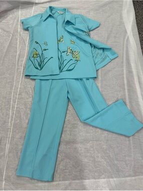 Blue Floral Embroidered 3 Piece Set